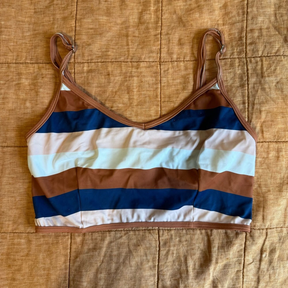 Kortni Jeane Striped V’d Crop swim top